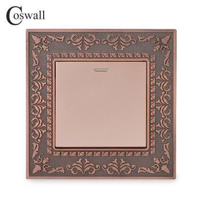 Coswall 1 Gang 1 Way Rocker Wall Switch 4D Embossing Retro Zinc Alloy Panel Luxury On / Off Light Switch 16A AC DC 10~250V
