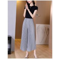 Spring womens trousers Long loose wide-leg pants Elastic pleated culottes