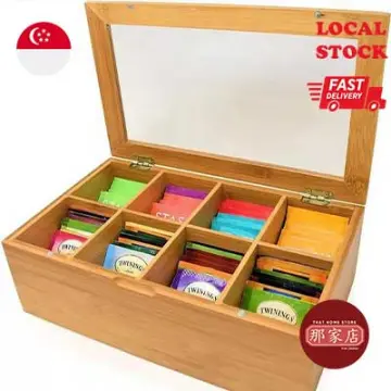 Wood Tea Bag Organisers Tea / Coffee Storage Case Boxes Acrylic Lids