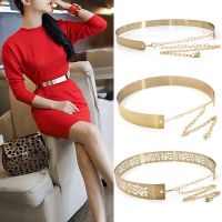 Fashion Women Adjustable Metal Designer Belt Ladies Dress Luxury Bling Gold Silver Mirror Vintage Waistband with Waist Chain