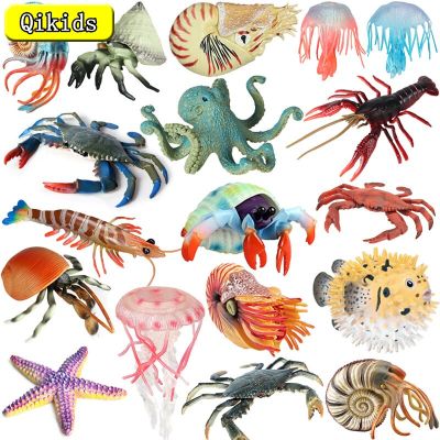 ZZOOI Simulation Sea Life Models Animal Action Lobster Crab Crayfish Hermit Crab Octopus Conch Figures Figurines Toy for Children Gift