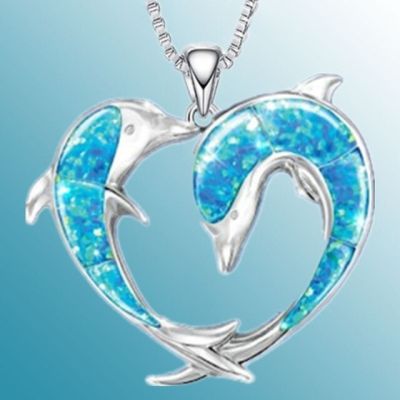 JDY6H Creative Stainless Steel Dolphin Pendant Opal Animal Dolphin Necklace Engagement Necklace for Women Animal Jewelry Birthday G