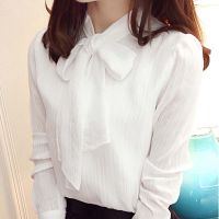 New Womens Clothing Loose Fashion Korean Version Lace Bow Chiffon Long Sleeve Blouse