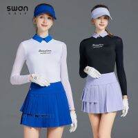 SG Long-sleeved Ice Silk Polo T-shirts Female Sun Protected Golf Shirts Girls Pleated Skort Anti-light Skirt Clothing Sets