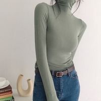 Women Bottom T-shirt Korean Chic Autumn And Winter Style Slim Fit Elastic Thin Color Long Sleeve High Neck Bottomed Shirt