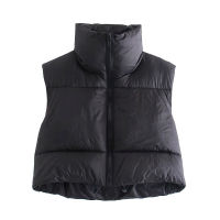 Brown Cropped Sleeveless Down Jacket Vest Coat Female Stand Collar Zipper Waistcoat  Autumn Winter Ladies Casual Outerwear