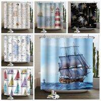 Tropical Vibes Shower Curtains Sailing Diary Norse Vikings Ship Coconut Trees for Bathroom Deor Art Bathtub Screen with Hooks