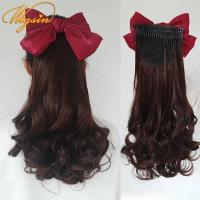 25 ซม./45 ซม. สังเคราะห์ Long Curly Wavy ใส่หวีคลิปในหางม้าต่อผม Bow Tie หางม้า Hairpiece สำหรับผู้หญิง