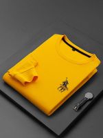 2023 new early autumn polo shirt round neck mens long-sleeved t-shirt pure cotton bottoming shirt business casual loose top 【SSY】