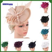 OVCHED SHOP สำหรับผู้หญิง แต่งงานในงานแต่งงาน ขนนกสีขาว หมวก fascinator ที่คาดผมตาข่าย ปาร์ตี้ช่วงเย็น งานเลี้ยงน้ำชาปาร์ตี้