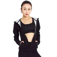 【CW】 Sauna Suit Women Weight Loss Sweat Suits Workout Jacket Elastic Nylon Body Shaper Shirt Long Sleeve with Hood Front Zipper Tops