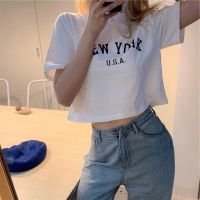 COD dsdgfhgfsdsss Korean Fashion Letter Print Crop Top Tee Womens Summer New Tight Short Sleeve T-shirt