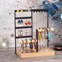 【LZ】✕  Retângulo Desktop Jóias Display Rack Brincos Organizador Jóias Ganchos Bangle Stand Relógio Ear Stud Shop 4 Tiers