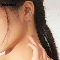 [Han ornaments] WOSTU 1 Pcs Ear Cuff Clip Earrings 925 Sterling Silver Minimalist Long Chain CZ Earrings For Women Unique Fashion Jewelry CTE363