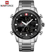 ⌚นาฬิกาควอตซ์สำหรับนาฬิกาสปอร์ตผู้ชายผู้ชายแบรนด์หรูชั้นนำ NAVIFORCE นาฬิกาดิจิตอล LED นาฬิกานาฬิกาข้อมือทหารเหล็กเต็มรูปแบบสำหรับผู้ชาย