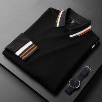 Original Light luxury autumn thin section high-end European casual white polo shirt mens long-sleeved slim-fit lapel waffle t-shirt men