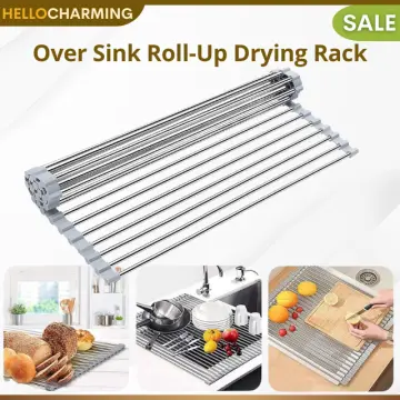 1pc Roll Up Dish Drying Rack, Foldable Rolling Dish Drainer Over The Sink,  Drying Rack, Stainless Steel Sink Rack For Kitchen Counter Of Various Sizes