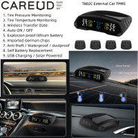 CAREUD T802C-WF จอแสดงผล LCD ภายนอกของรถ Car รถ TPMS ระบบการตรวจสอบแรงดันยางรถยนต์ Car พร้อมเซ็นเซอร์4ตัวอุปกรณ์ชาร์จพอร์ตยูเอสบีพลังงานแสงอาทิตย์