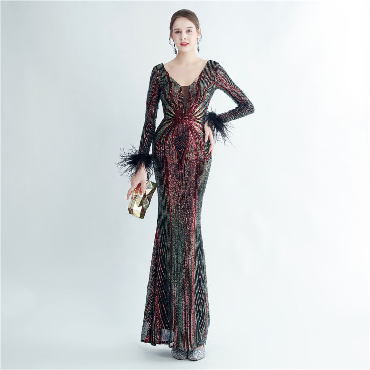 Evening dress women's new banquet Sequin fishtail prom party dress