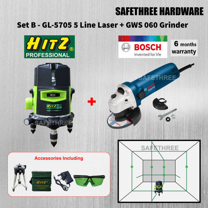 HITZ GL5705 Green 5 Line Automatic Laser Line Level F.O.C Tripod