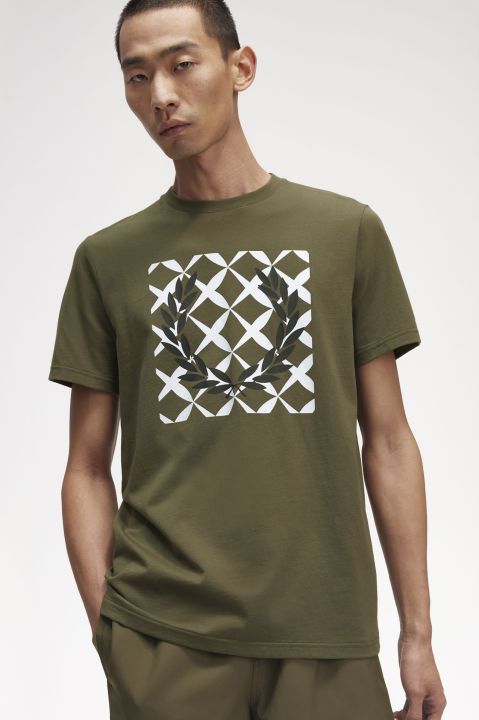 Fred Perry M5627 Cross Stitch Printed T-Shirt (Uniform Green) | Lazada