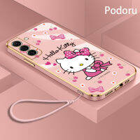 เคส Samsung S22พิเศษ5G ชุบทองเรียบง่ายสุดหรูเคสโทรศัพท์ Hello Kitty เคสซิลิโคนเนื้อนิ่ม