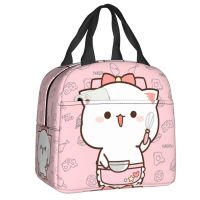 ▲❣✖ Mochi Cat Chef Peach Insulated Lunch Bag for Outdoor Picnic Peach And Goma Resuable Thermal Cooler Lunch Box Women Children