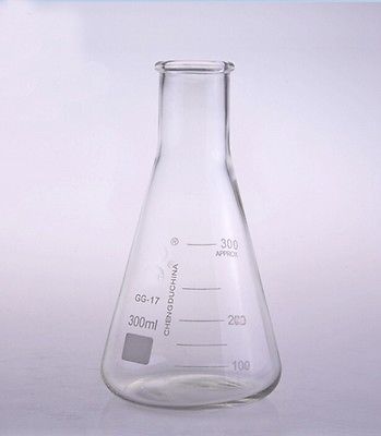Yingke ขวดทดลองพลาสติกทรงกรวยแก้วบอโรซิลิเกตคอกว้าง300มล. สำหรับห้องปฏิบัติการทางเคมี