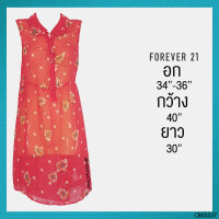 USED Forever 21 - Sheer Red Floral Top | เสื้อแขนกุดสีแดง สีเหลือง เสื้อทรงยาว เสื้อซีทรู คอปก ลายดอก สายฝอ แท้ มือสอง