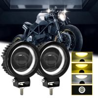 60W 6000LM Round LED Angel Eyes Light Bar 6000K/3000K White+Yellow Light for Motorcycle Offroad LED Work Light - 2PCS