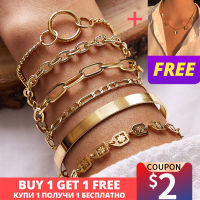 5pcs Punk Curb Cuban Chain celets Set for Women Miami Boho Thick Gold Color Charm celets Bangles Fashion Jewelry