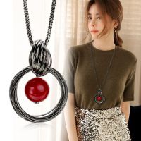 New Sweater Necklaces Circles Simulated Pearl Ball Pendant Long Necklace Women Chain Fashion Jewelry