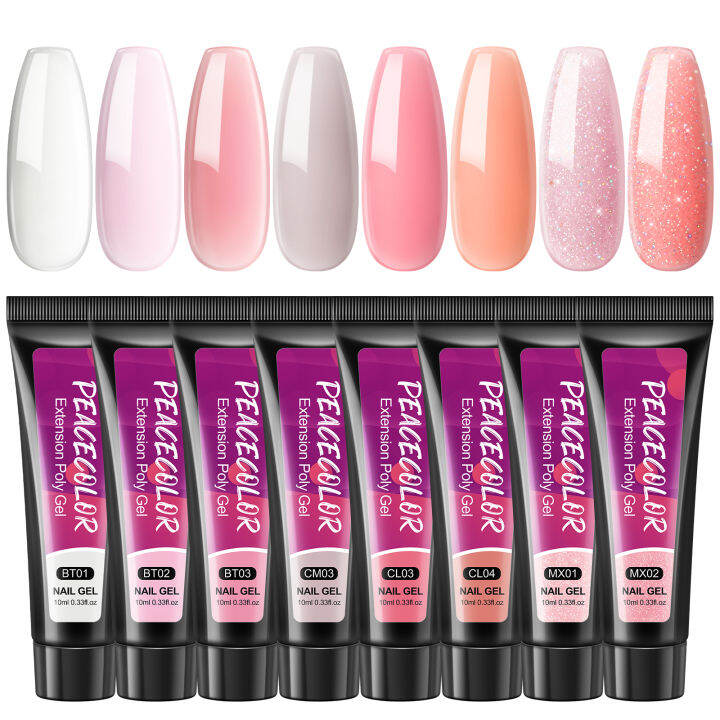 PEACECOLOR โพลีเจลส่วนต่อเล็บ10มล. 8ชิ้นสำหรับทำเล็บแบบรวดเร็วชุดคิตสำหรับเริ่มเล็บเจลอะคริลิค ...