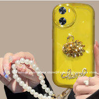 เคส OPPO A57 A77 A76 A96 A95 A16 A16k A16e 4G 5G Case หรูหรา Rhinestone Swan Pearl Lanyard ปลอกเลนส์สีใสนุ่ม2022