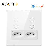 AVATTO Tuya บราซิล4X4 WiFi สวิทช์ผนังที่มีซ็อกเก็ต,สัมผัสเซ็นเซอร์ Interruptor 4แก๊งสวิทช์ไฟสมาร์ททำงานสำหรับ Alexa Home