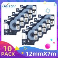 Unistar เทปแพ็ค10ชิ้นใช้ได้กับ D1เครื่องพิมพ์ฉลากสำหรับ Dymo เทปฉลากขนาด9มม. 12มม. 210D A45013 A45010 A45017 A45018