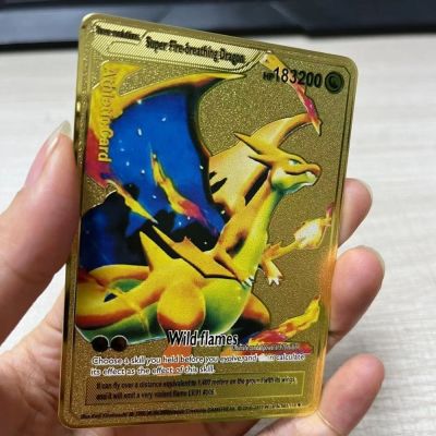 บัตรสีทองเหล็ก Charizard Pokemon หายาก183200HP Mewtwo EX GX Pikachu Vmax Solgaleo Collection ซูเปอร์การ์ดพร้อม Stockjssdv9ec82