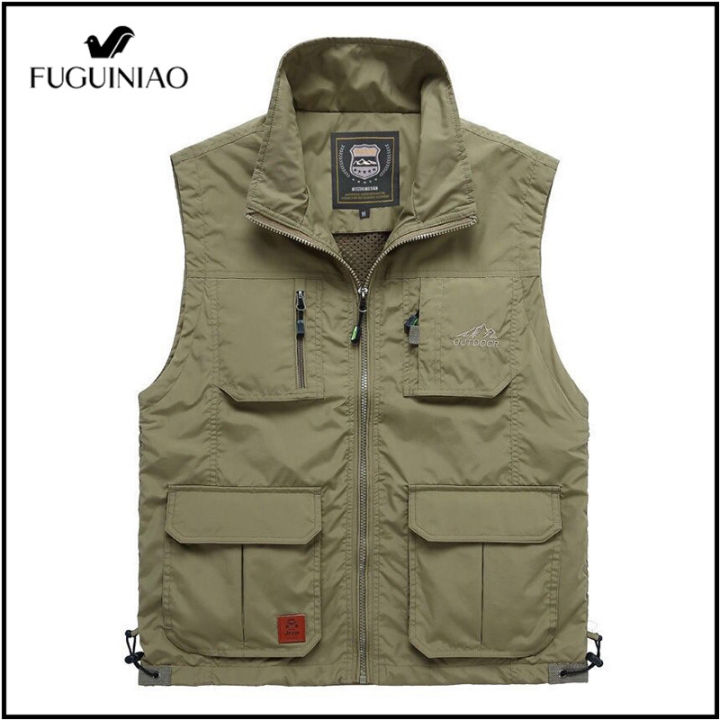 fuguiniaoผู้ชายหลายเสื้อกั๊กขนาดใหญ่เสื้อกั๊กบุรุษกองทัพเสื้อกั๊กกันหนาวบุรุษแขนกุดแฟชั่นเสื้อm-5xl