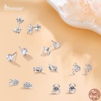 【LZ】∏✎●  Bamoer Genuíno 925 Sterling Silver Simples Brincos de Animais Garra Bonito Piercing Studs Da Orelha Gato e Coelho Presente Da Jóia S925