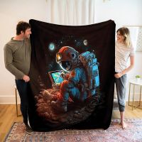 New Style Astronaut Flannel Throw Blanket Out Space Galaxy Star Moon Blanket Comfortable Warm Lightweight for Bed Couch Sofa Decoration