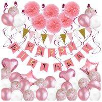 Birthday Decorations, 79 Pcs Balloons Party Decoration for Girl Women with Pink Happy Birthday Banner Party Supplies