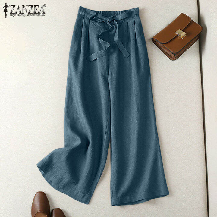 Womens Straight Leg Long Pants Casual Loose Drawstring Elastic