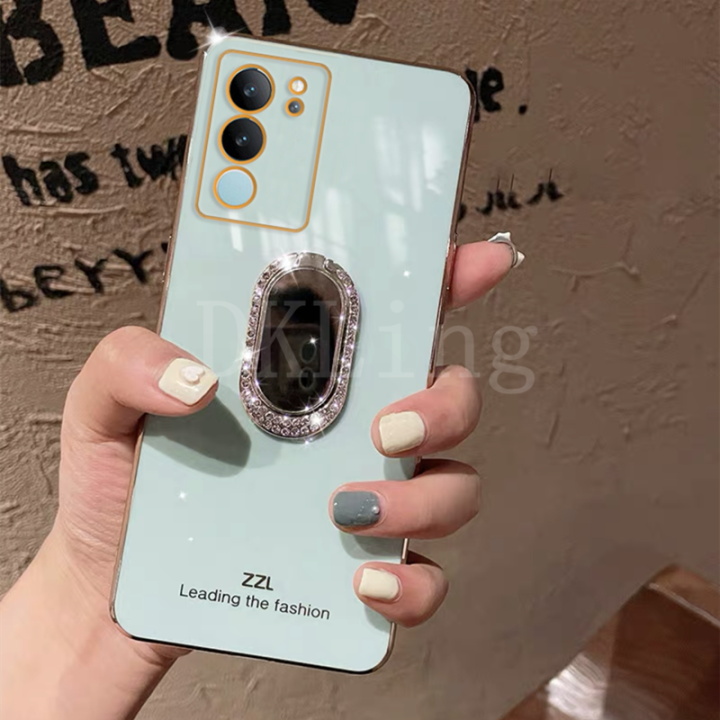 ใหม่ปลอกอ่อนวิโว-v29-5g-เคลือบอิเล็กโตรไฟฟ้าปกป้องเลนส์อย่างหรูหราเคสโทรศัพท์-v29วีโว่ฝาหลัง-vivov29-5g-พร้อมที่วางลวดดัดฟันเพชรระยิบระยับ