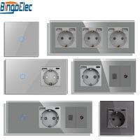 TouchMi Touch Light Switch With USB Wall Sockets with TV CAT6 SAT Connector 1/2/3Gang 1Way Crystal Wall Switch EU Standard Electrical Circuitry  Parts