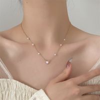 [COD] European and ins love pearl necklace female Korean fashion heart pendant clavicle chain sweet simple