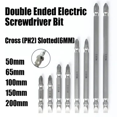 50mm-200mm Double Ended Electric Screwdriver Bit Magnetic Slotted 6mm Cross PH2 Double Head Batch Head Impact Electric Driver Screw Nut Drivers