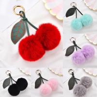 Fashion New Cute Fluffy Artificial Rabbit Fur Ball Pompom Leaf Keychain Cherry Key Chain Handbag Pendant Car Key Chain Ring Key Chains