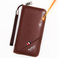 ZZOOI New Men Wallets Long Zipper Handbag Multifunctional Clutch Name Engraved Male Purses Large Capacity Phone Pocket Mens Wallet