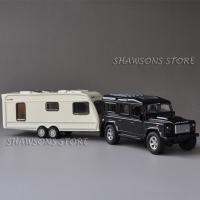 รถของเล่นด้วยเสียงและแสง 1:36 Scale Diecast Metal Model Land Rover Defender Camper RV Trailer Pull Back Toy Car