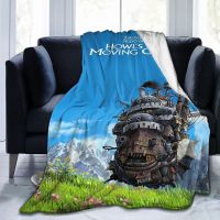 2023 in stock HGWHGS Flannel Micro Fleece Blanket Anime HowlS Castle Japanese Manga , Warm Micro Fleece Blanket P，Contact the seller to customize the pattern for free